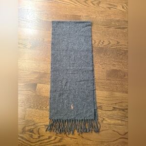 Ralph Lauren Gray Wool Scarf with Polo Logo
